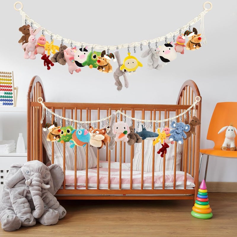 Dorblely 2pcs Stuffed Animal Storage Chain - Boho Stuffed Animal Hammock with 40pcs Metal Clips, Stuff Animal Organizer Hanging Storage for Bedroom Wall Door Display - Image 4